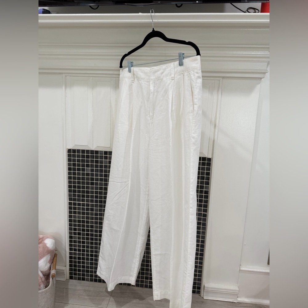GAP White Wide-Leg Linen pleated Pants